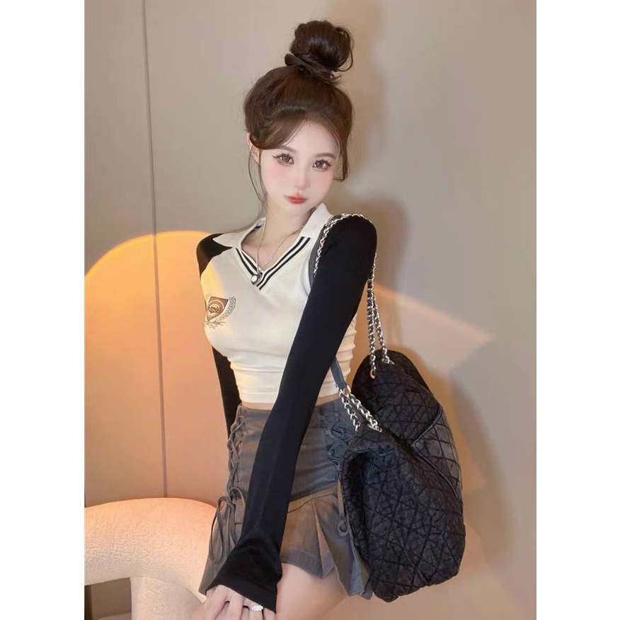 ÁO THUN XINH CROPTOP DÀI VIỀN CHT77