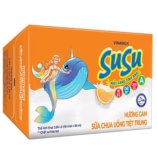 Sữa chua uống tiệt trùng vinamilk susu hương cam - thùng 48 chai 80ml