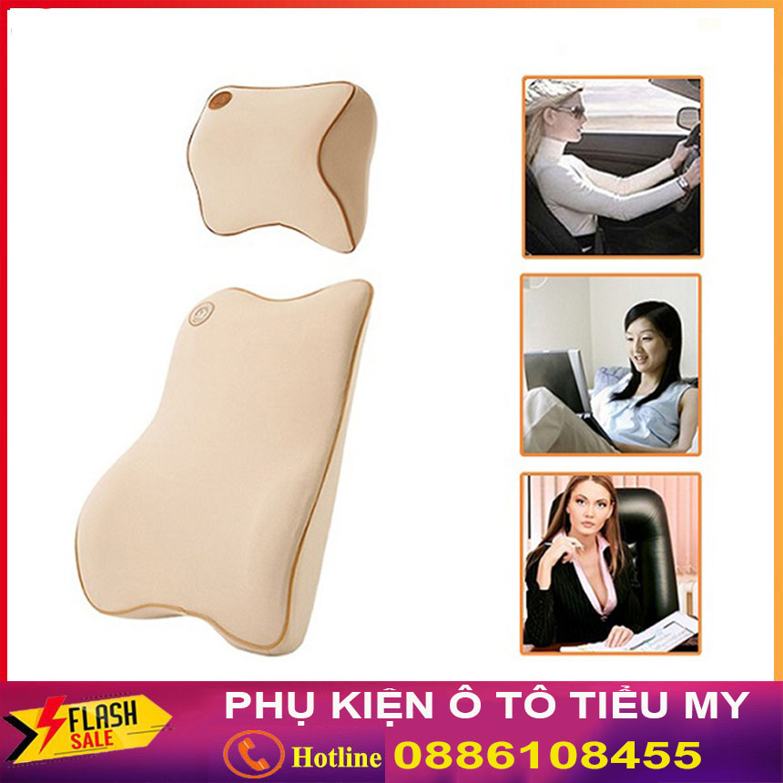 Gối Tựa Đầu Và Lưng Xe Ô Tô Chất Liệu Cao Su Non Cao Cấp, Chống Gù Lưng, Đau Mỏi Vai Gáy, Bộ Gối Tựa Xe Hơi, Ô Tô, Ghế Văn Phòng Cao Cấp