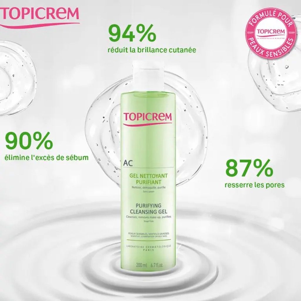 Gel rửa mặt TOPICREM Purifying Cleansing Gel [200ml] - Sữa rửa mặt Topicrem cho da dầu