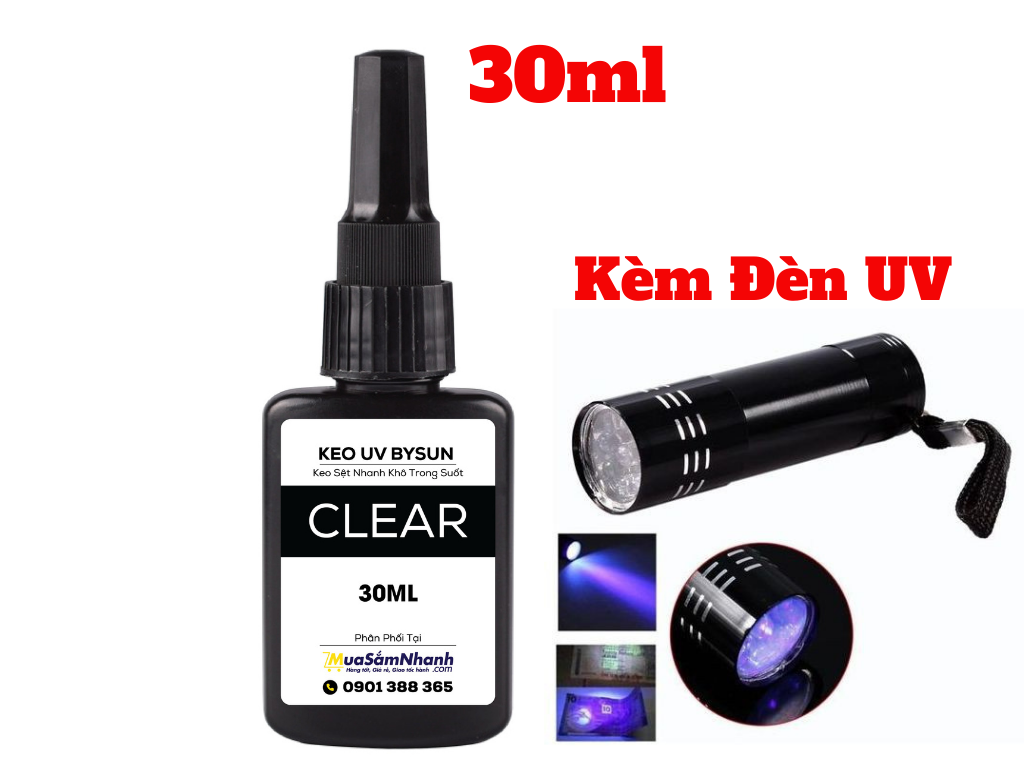 [HCM]Keo UV dán Kính Dán Thép Dán Mica BySun Clear BB010 30ml Kèm Đèn UV