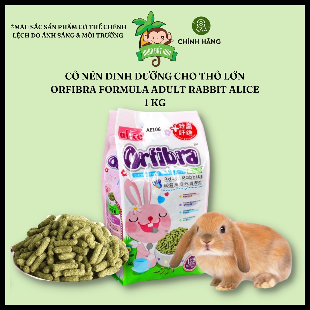 Thức ăn thỏ bọ - Cỏ nén Orfibra dinh dưỡng cho thỏ lớn Alice 1kg dành cho thỏ