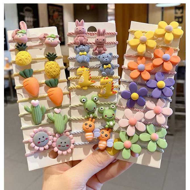 (Nhiều mãu) Set 10 Dây Cột Tóc Hình Hoa Trái Dễ Thương Cho Bé Gái