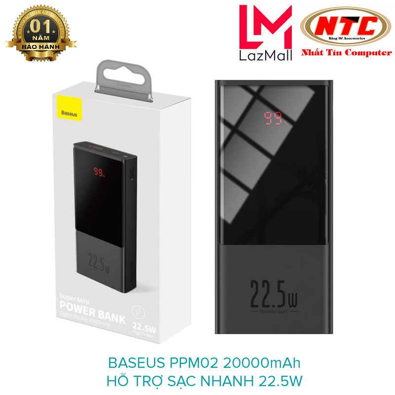 Pin dự phòng Baseus PPMI02 super mini 20000mAh hỗ trợ nhanh 22.5W - tích hợp PD/QC3.0/2.0 (đen) - Nhat Tin Authorised Store