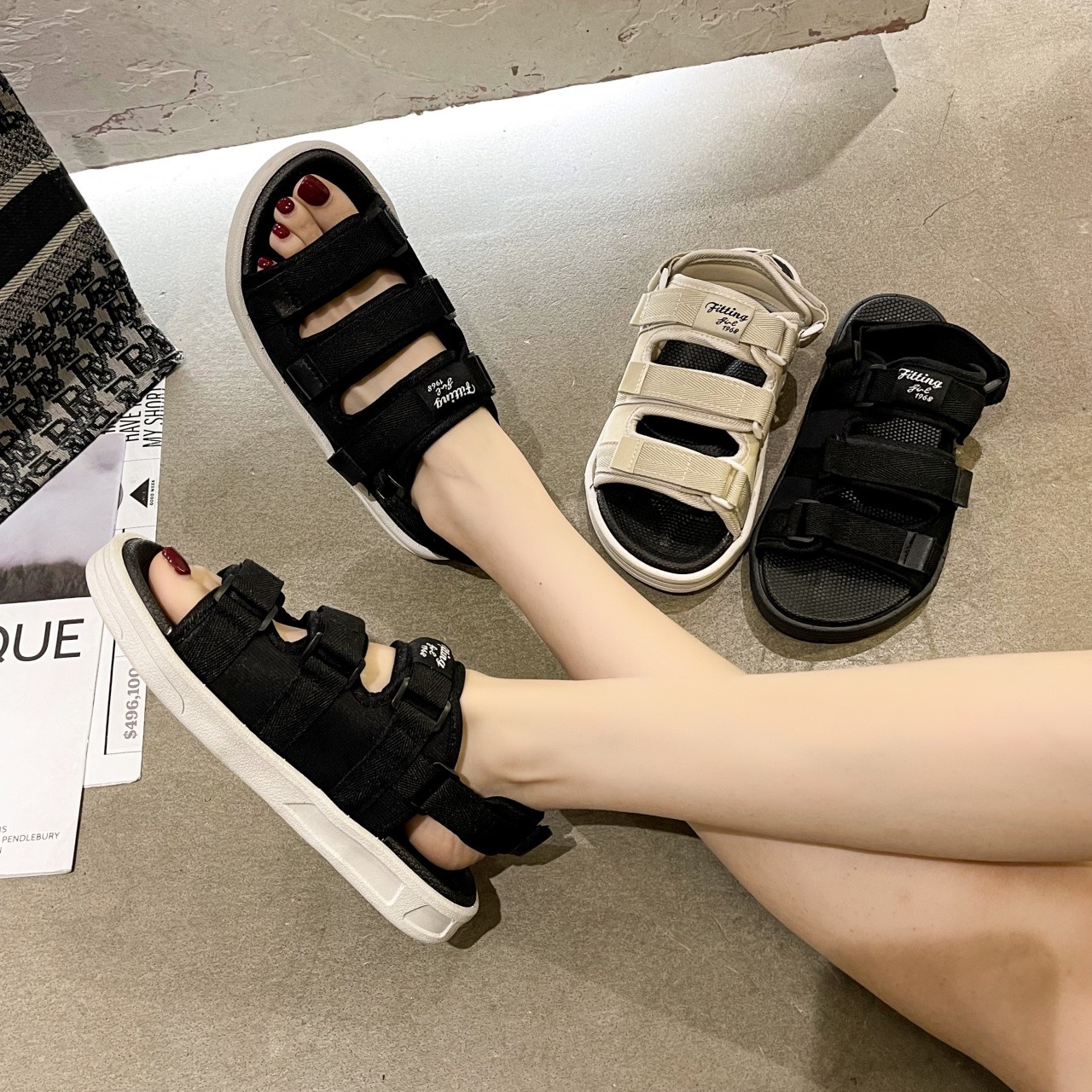 Dép quai hậu nữ sandal 3 quai dán đế nhẹ chống trơn trượtgiày quai hậu 3 quai  2 màu đen kem siêu hot