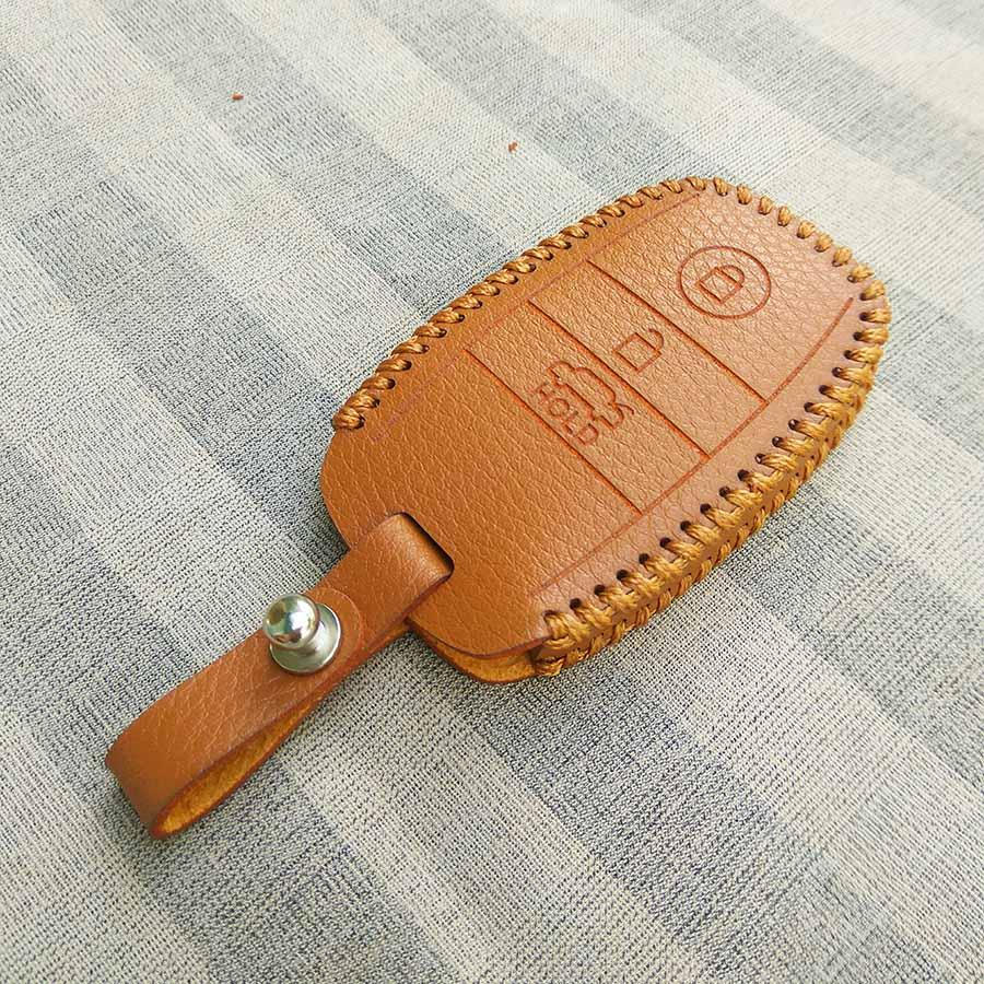 Bao da 3 nút dùng cho chìa smartkey xe hơi Kia (Da nâu)