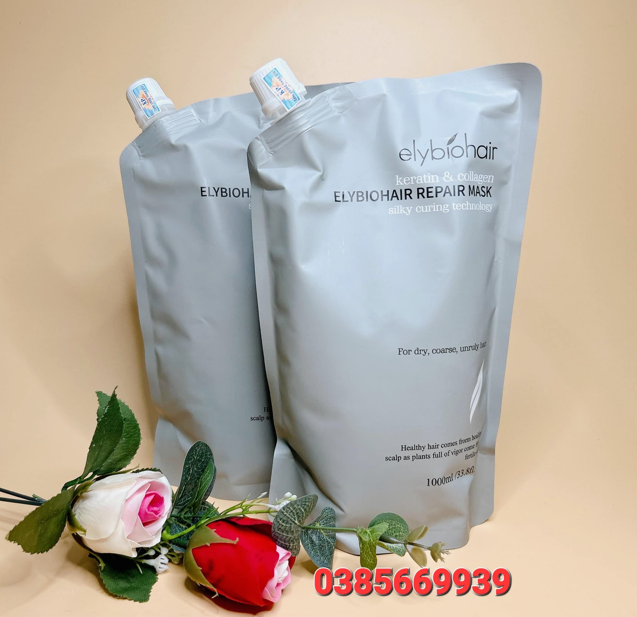 Kem hấp dầu hấp ủ tóc elybiohair keratin collagen phục hồi, chống rụng tóc, mềm mượt 1000ml