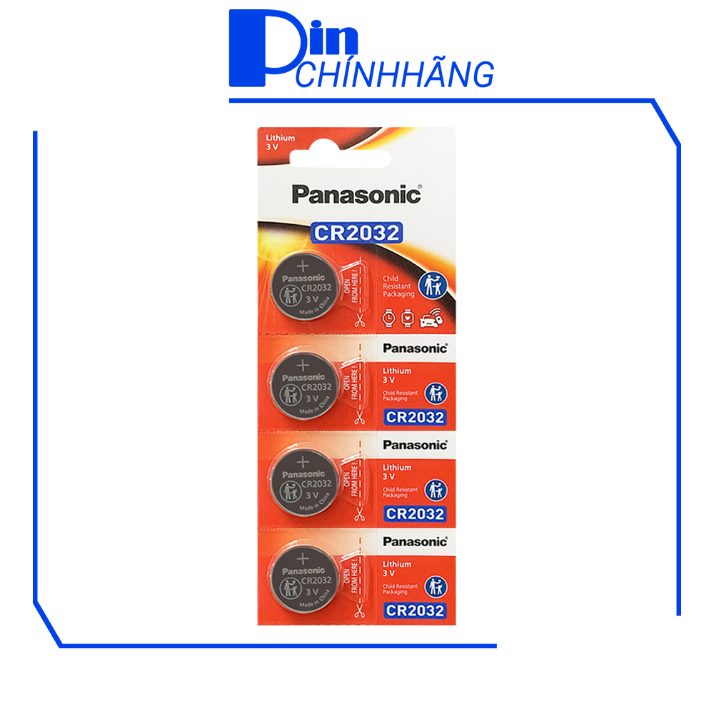 Vỉ 4 Pin Panasonic CR2032 Lithium 3V chính hãng (Pin CMOS, đồng hồ, remote, smartkey, v.v...)