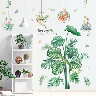 Decal  dán tường tán cây và những giỏ hoa