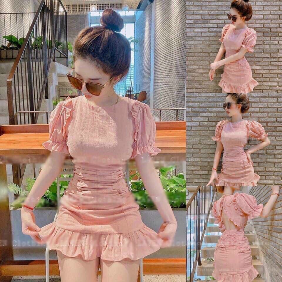 [HCM]Đầm kate ôm body phối tay búp cá tính