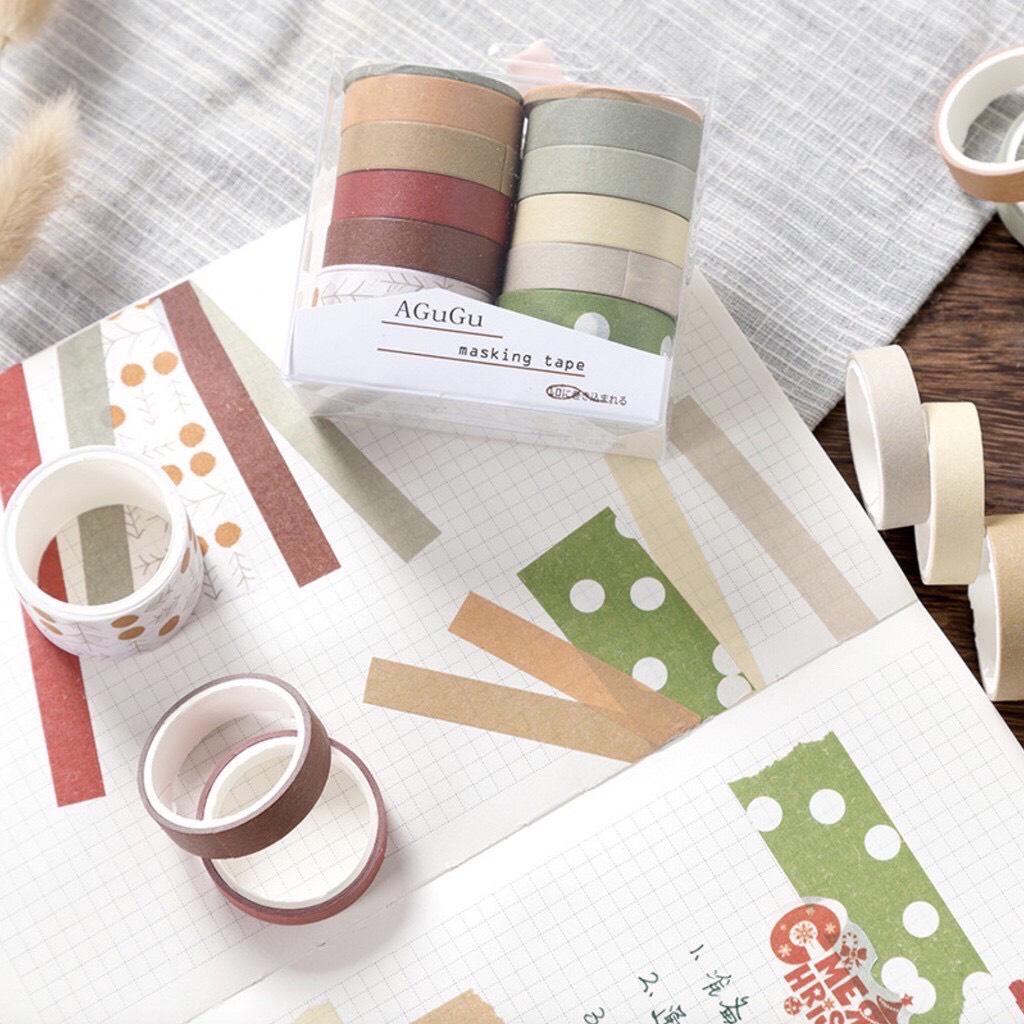 Set 10 cuộn washi tape phong cách vintage, basic Canarystore54