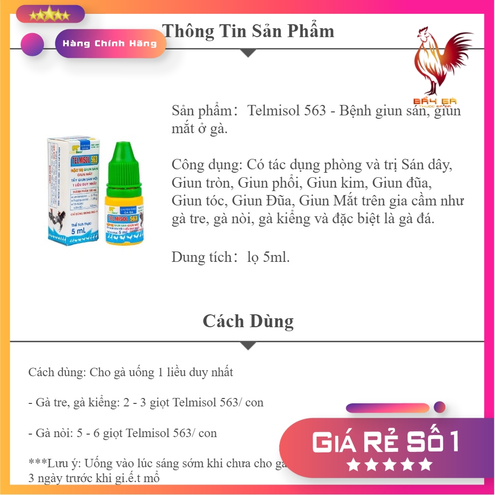 TELMISOL 563 Thuốc tẩy giun sán, giun mắt gà đá 5ML