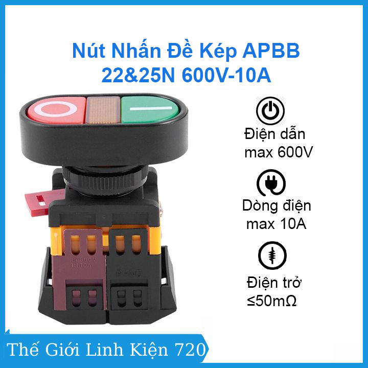 Nút Nhấn Đề Kép APBB - 22&25N 600V-10A
