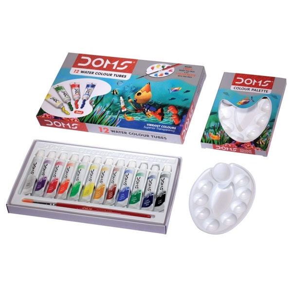 Hộp 12 Tuýp Màu Nước + Khay Màu DOMS 7768