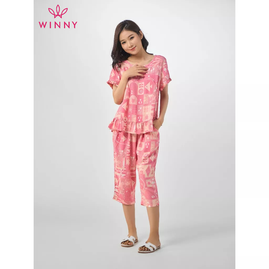 Winny - bộ đồ lanh cộc tay quần ngố mặc nhà 2mnla23042n