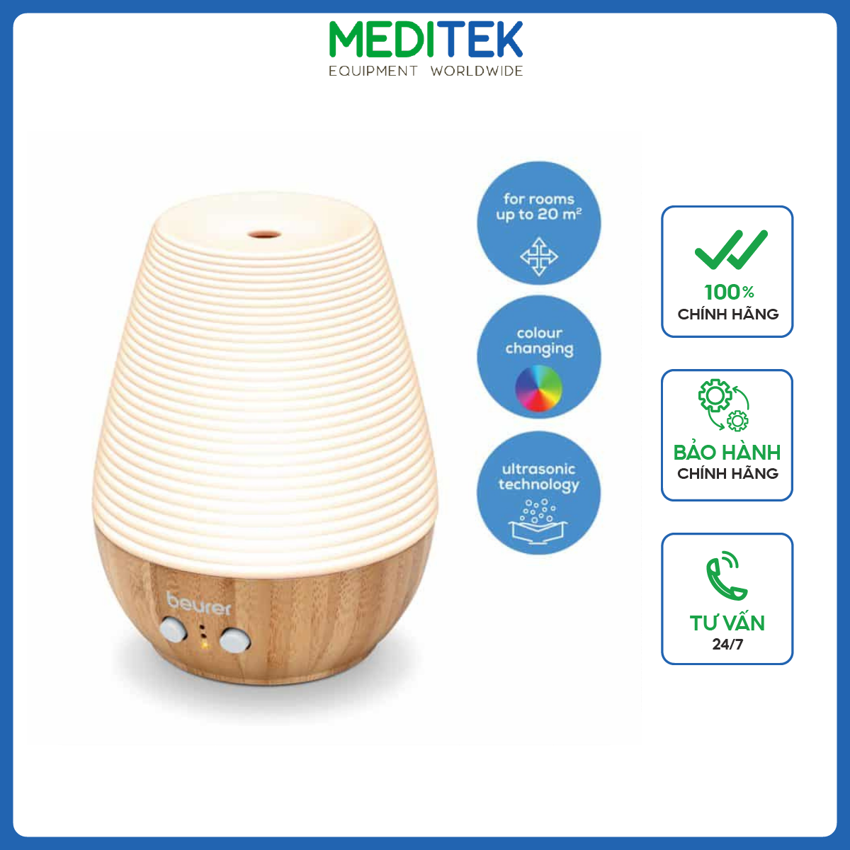 Đèn phun tinh dầu, diệt khuẩn, làm sạch không khí, Chính hãng Beurer LA40 Aroma Diffusor, Bảo hành 24 tháng