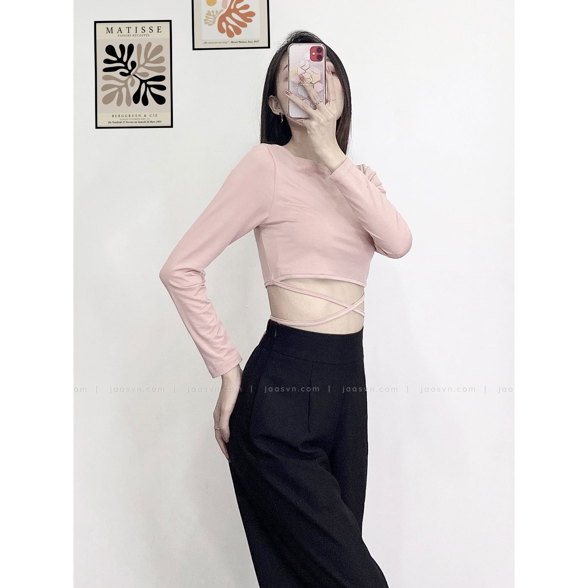 [HCM]Áo croptop tay dài thắt dây eo cá tính