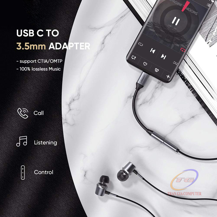 Cáp chuyển USB Type C to 3.5mm dài 10cm Ugreen 30632
