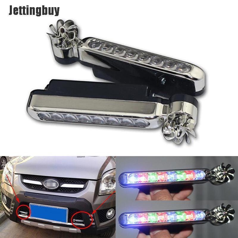 Jettingbuy 1pc Wind Powered 8 LED Car DRL Daytime Running Light Fog Warning Auto Head Lamp