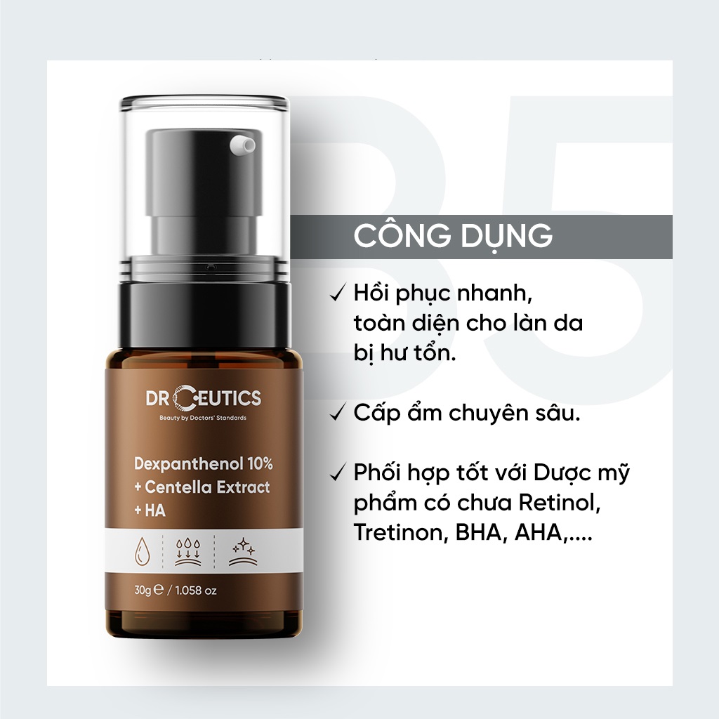 Serum B5 DrCeutics Cấp Ẩm Và Phục Hồi Da Dexpanthenol 10% + Centella Extract + HA 30ml