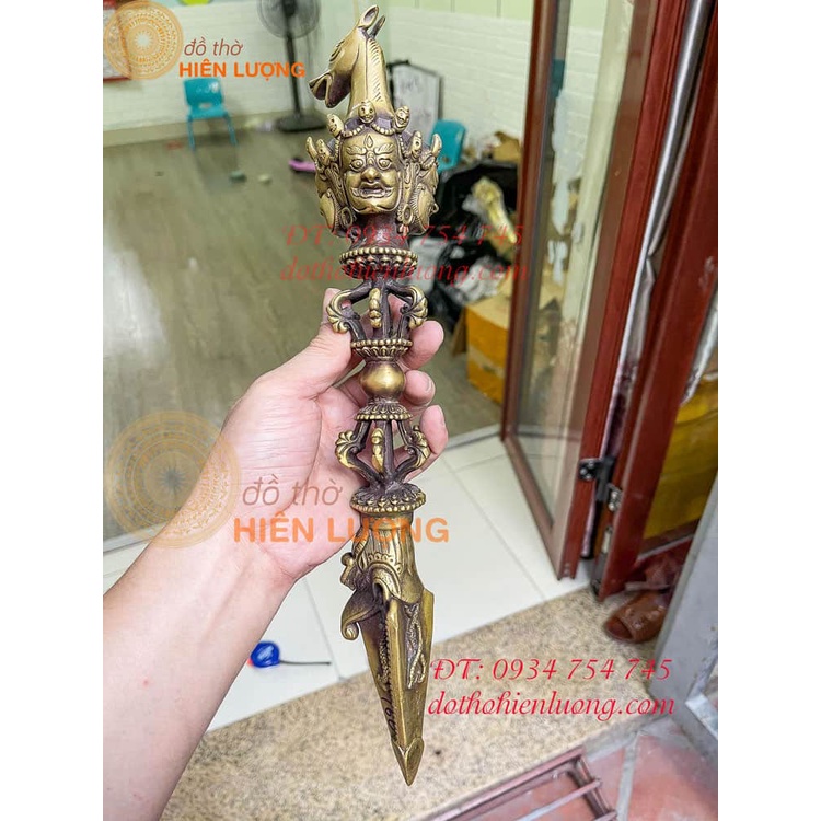 Dao Phurba Bằng Đồng Dài 37cm (Có chùy kim cang ở giữa) - Pháp Khí Mật Tông