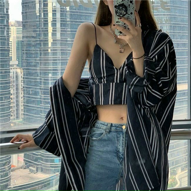 Set Áo Sọc Đi Biển Cực Sang Chảnh
