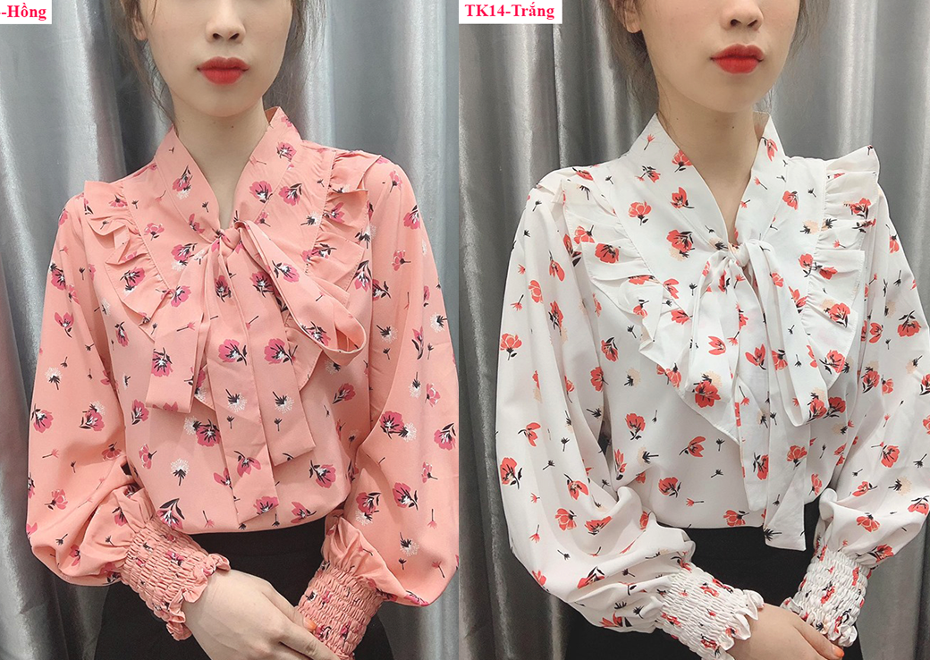 [HCM]TK14- Áo sơ mi hoa cổ nơ