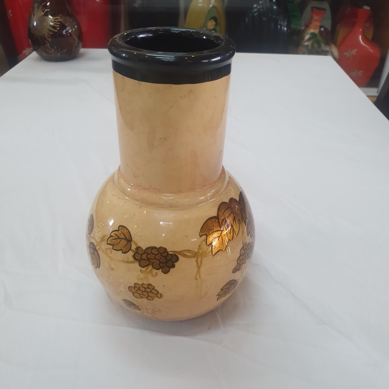 Bình sơn mài hút tài lộc cao cấp Thanh Bình Lê size 21x16 cm cổ cao