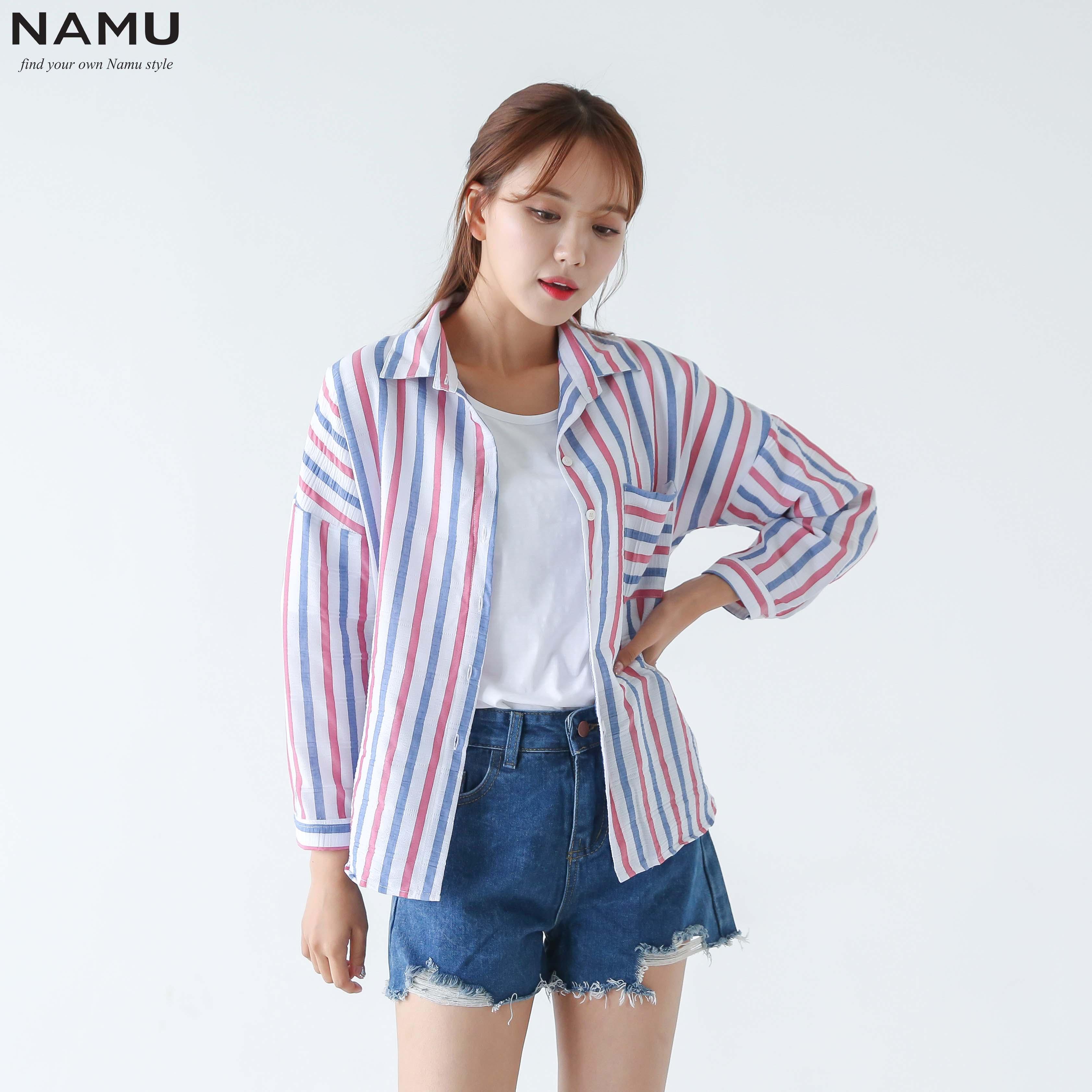 Áo sơ mi sọc dọc oversize hiệu NAMU 908021079
