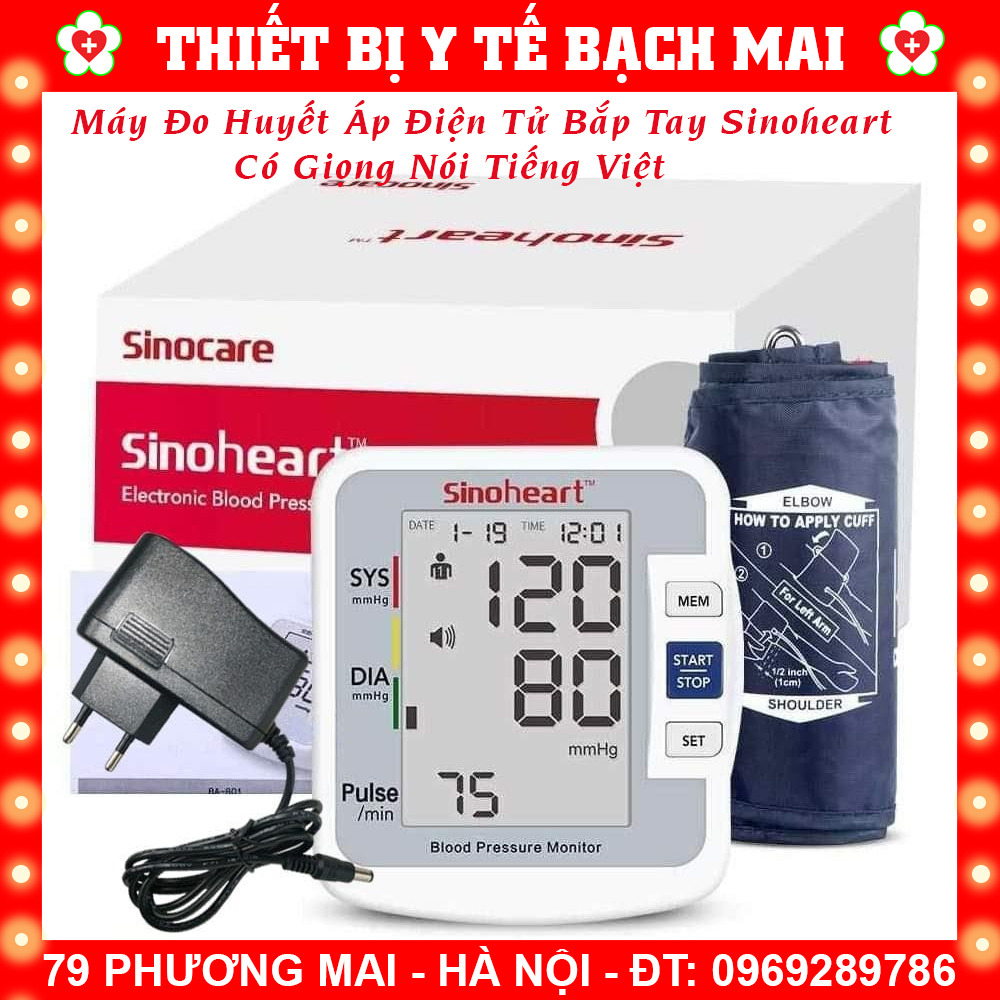 Máy Đo Huyết Áp Bắp Tay Điện Tử SINOCARE Sinoheart BA-801 - Có Giọng Nói Tiếng Việt + Nguồn Điện
