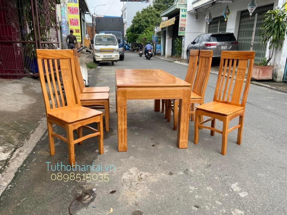 Bàn ăn 6 ghế nan chân vuông - Gỗ Gõ Đõ