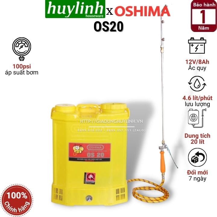 Máy - Bình xịt điện phun thuốc trừ sâu Oshima OS20 - 20 lít - 12V/8Ah - bơm đơn
