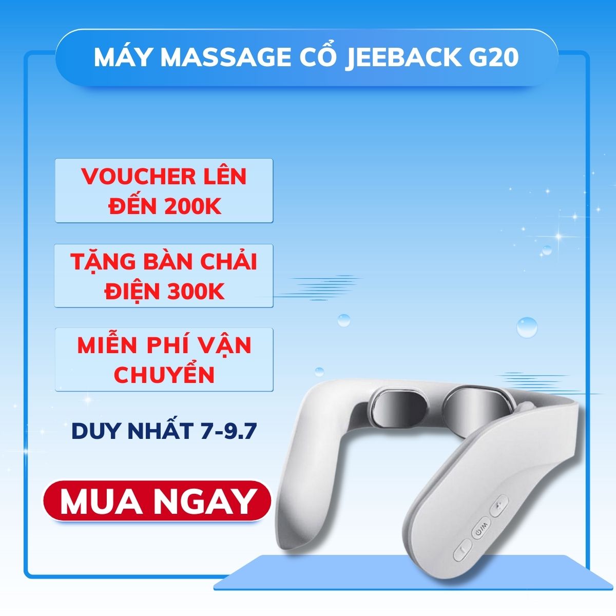Máy Massage Cổ Thông minh Jeeback G20 Xung TENS với 4 điện cực giúp massage toàn diện với công nghệ EMS tiên tiến