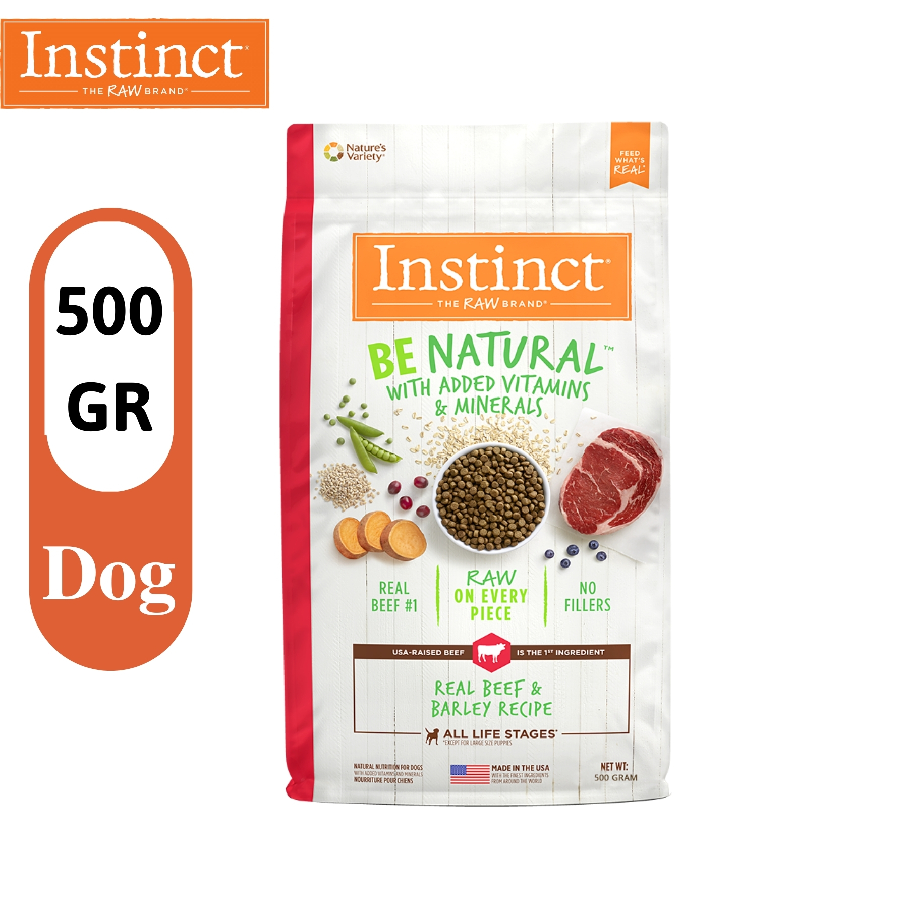 Thức ăn cho chó mọi độ tuổi từ thịt bò và lúa mạch Instinct Be Natural Real Beef (Túi 500g)