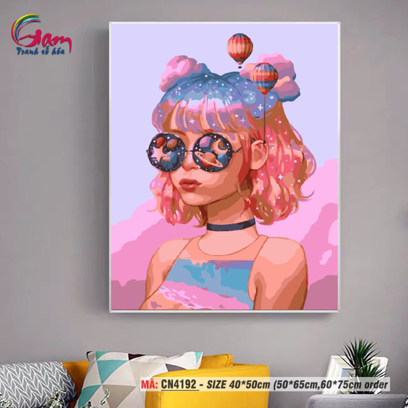 Tranh treo tường tự tô màu theo số sơn dầu số hóa Gam Anime cô gái hiện đại CN4192