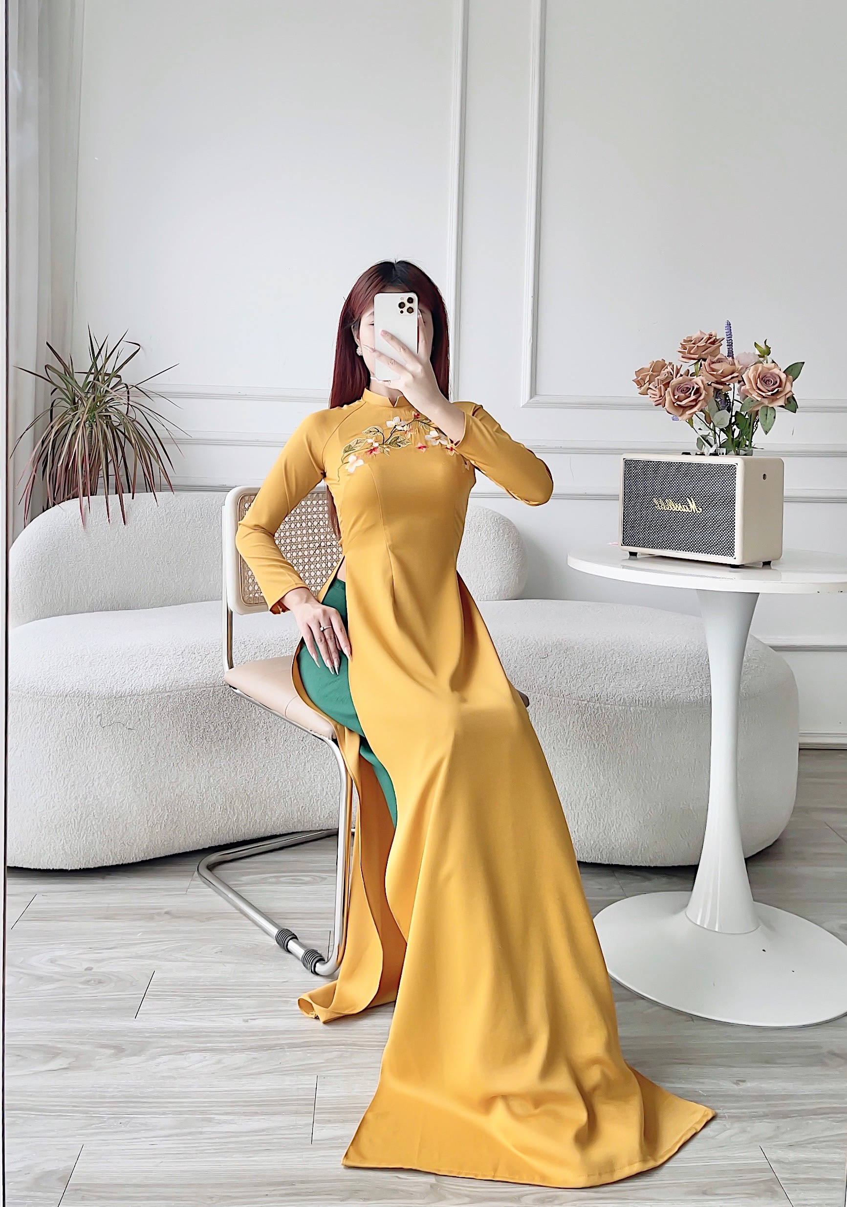 Áo dài cách tân áo dài lụa tây thi thêu thủ công MÃ TK19