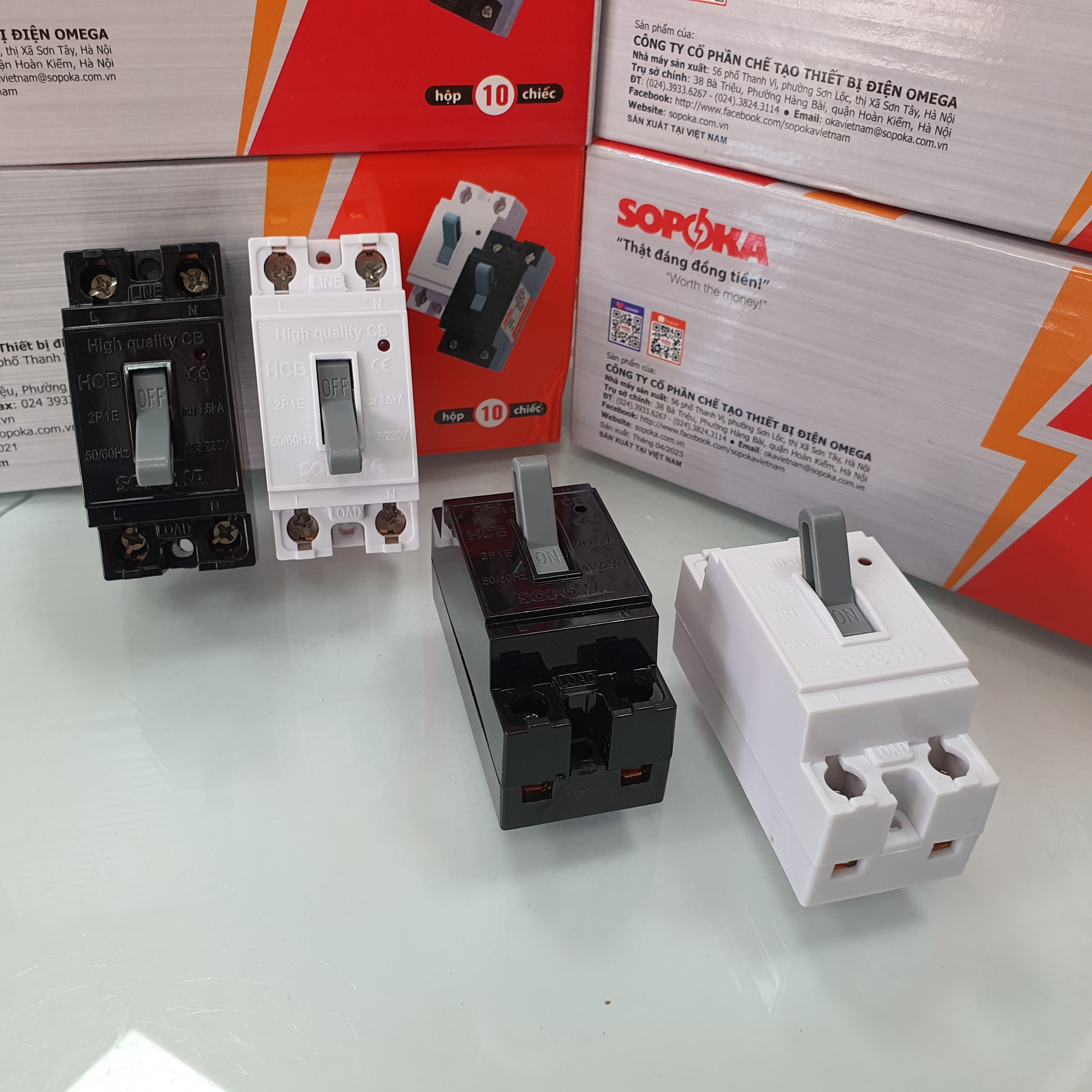 Aptomat cb cóc 1 pha 20a 30a 40a màu đen màu trắng hcb sopoka