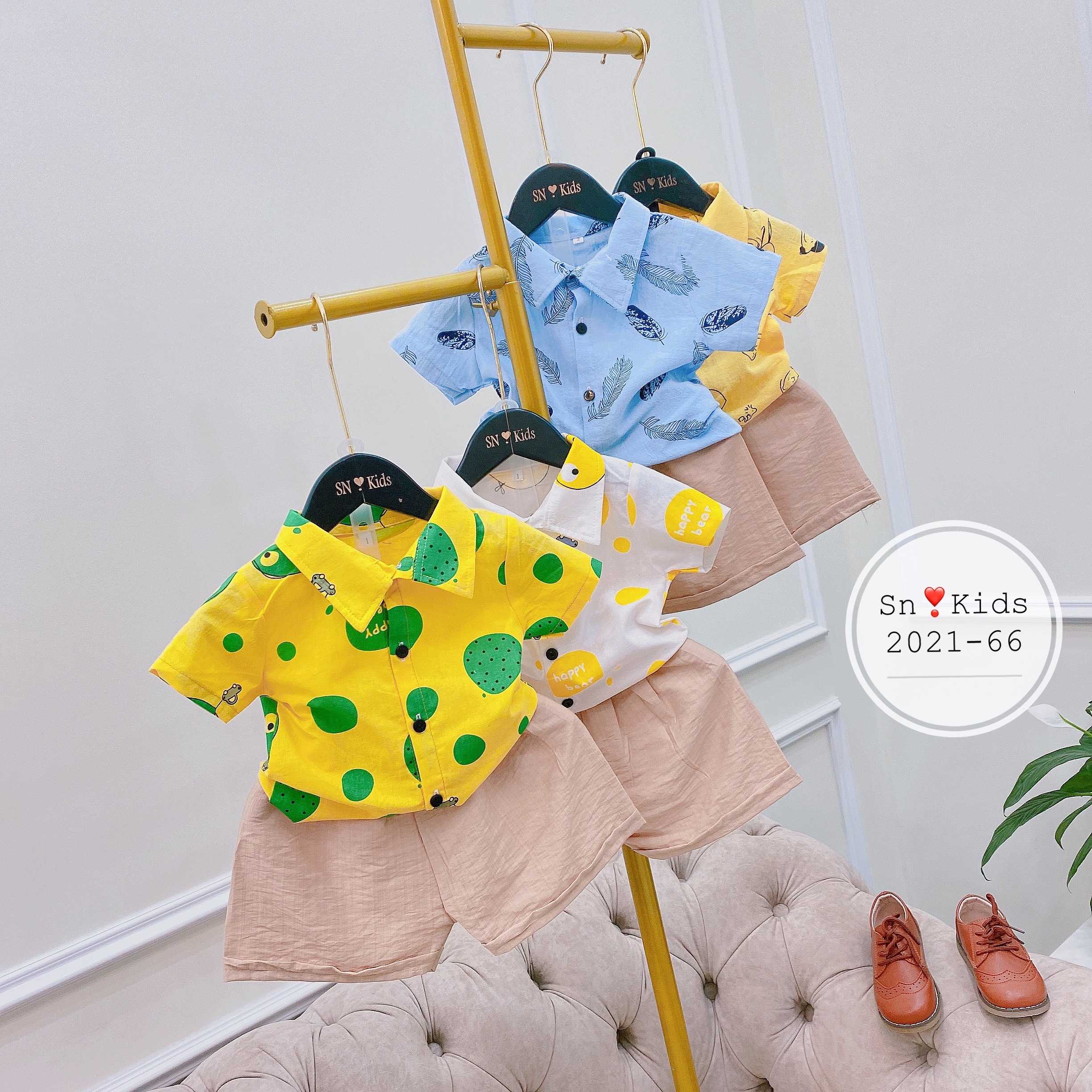 Sét bộ áo sơ mi họa tiết kèm quần đùi đũi mềm mát 8-22kg