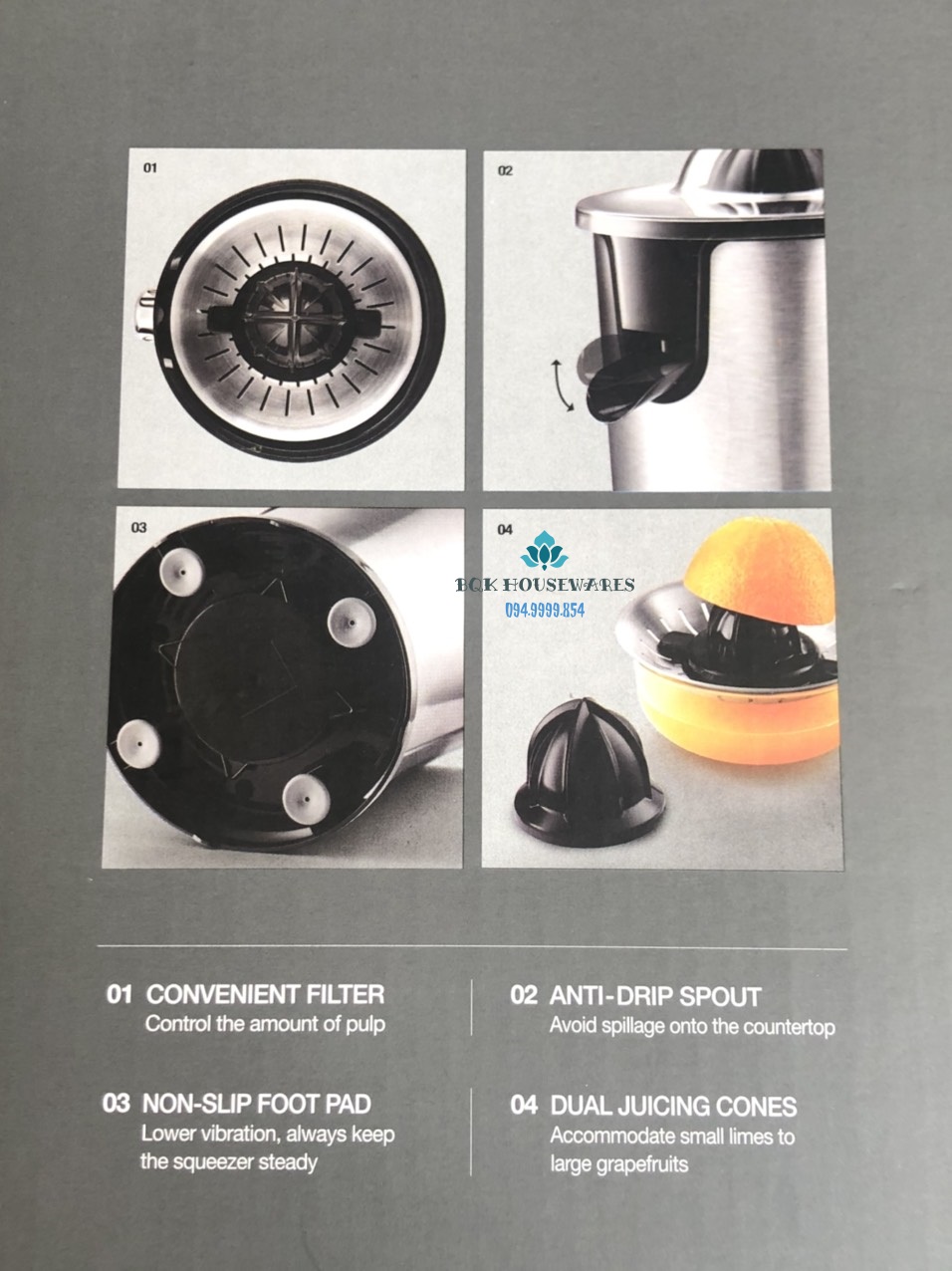 [HCM][ Lock&Lock ] Máy Vắt Cam Bằng Thép Không Rỉ Lock&Lock Ejj226Blk