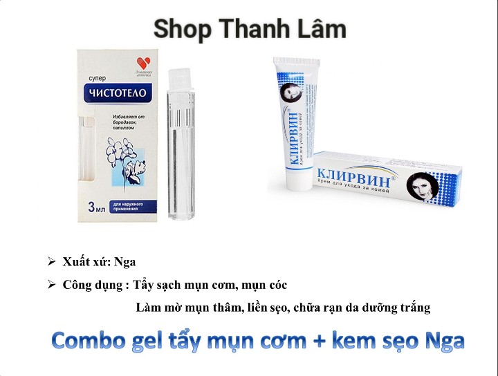 Combo gel tẩy mụn cơm, mụn cóc, nốt nốt và kem sẹo hàng của Nga