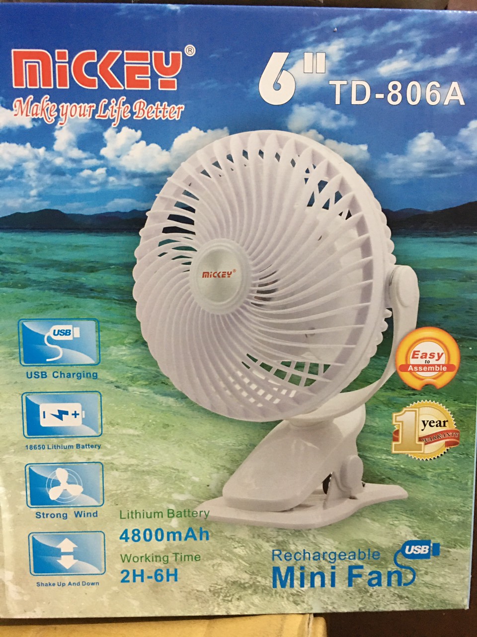 Quạt Sạc Tích Điện 6 MICKEY TD-806A