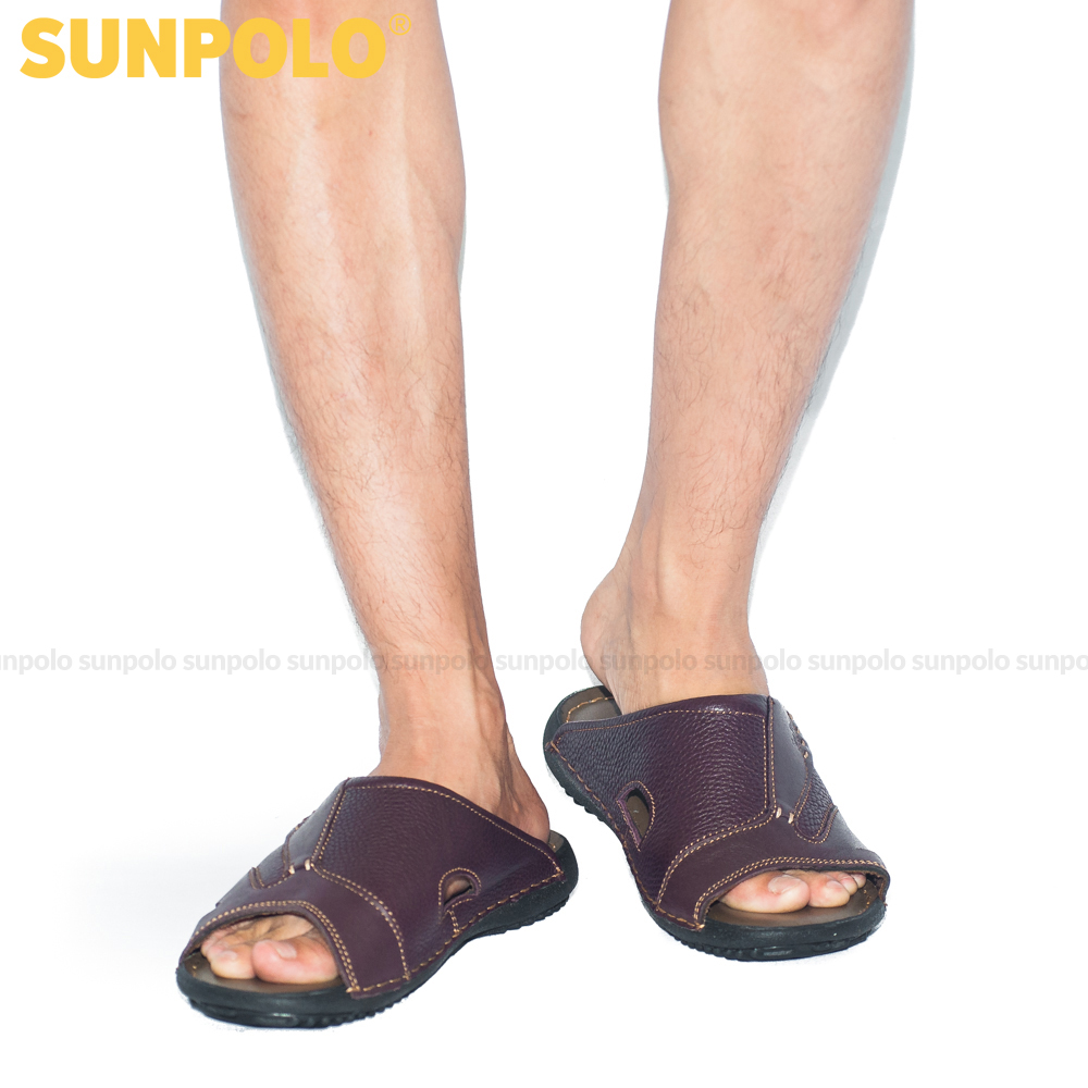 Dép Quai Ngang Nam Da Bò SUNPOLO DQN032 (Đen, Nâu)