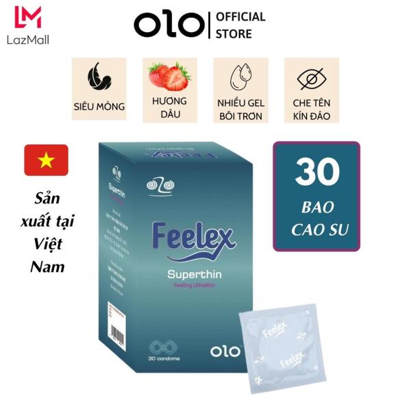 Bao cao su gia đình OLO 0.01 Feelex Superthin hương dâu hộp lớn 30 bcs nhập khẩu