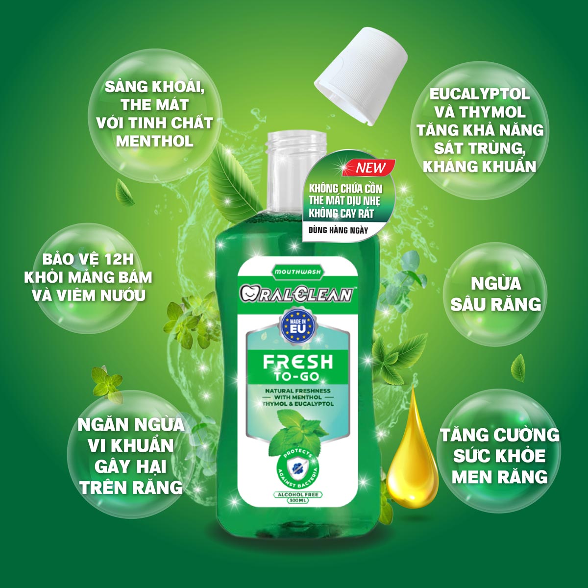 Combo 2 nước súc miệng OralClean FRESH TO-GO (300ml/chai)