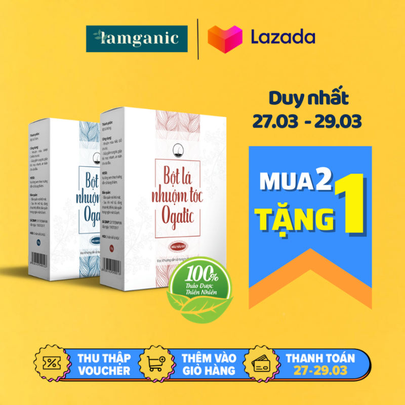 Bột lá nhuộm tóc Ogatic - Làm từ bột lá móng và lá chàm - Không hóa chất - An toàn cho da đầu - Nhuộm tóc tại nhà giá rẻ
