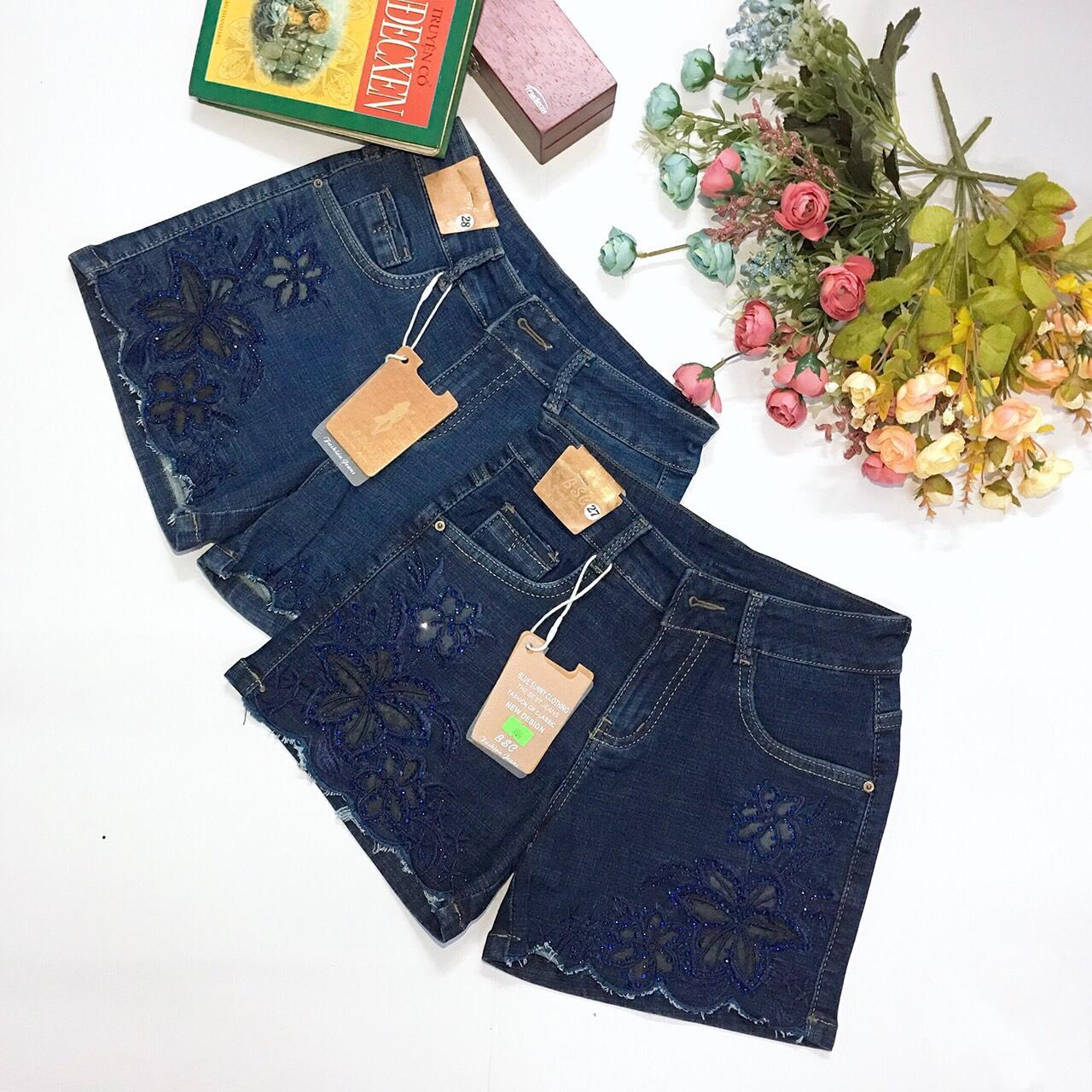 [HCM]Quần sọt jean thêu hoa đính cườm (có big size) JST