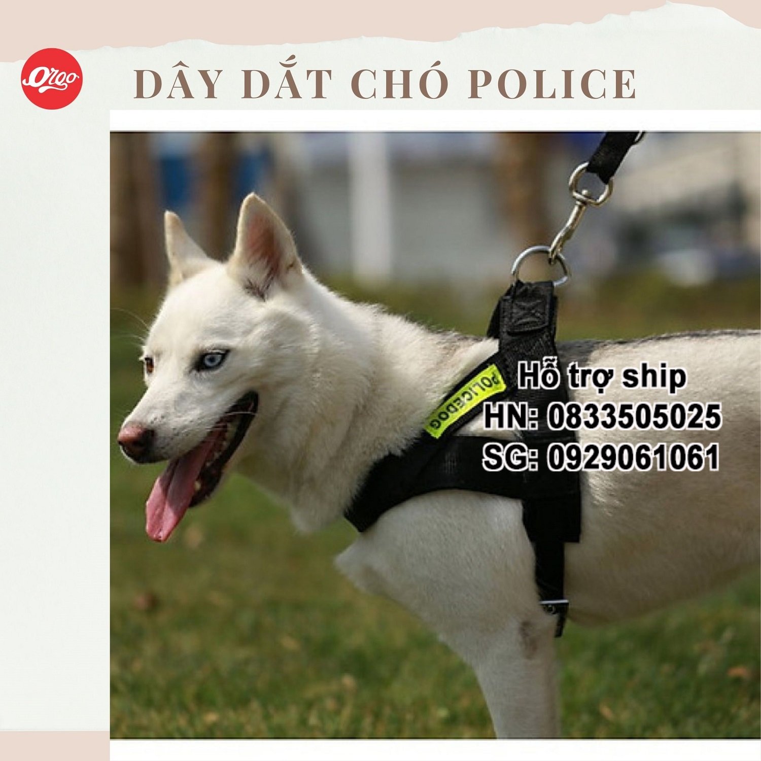 Orgo- Dây dắt yên ngựa cho chó to Police có phản quang - dây dắt chó mèo
