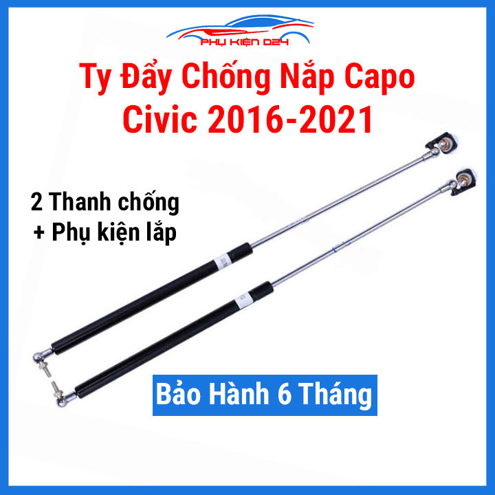 Bộ 2 ty thủy lực, ben hơi chống nắp capo ô tô Civic 2016 2017 2018 2019 2020 2021 kèm phụ kiện lắp