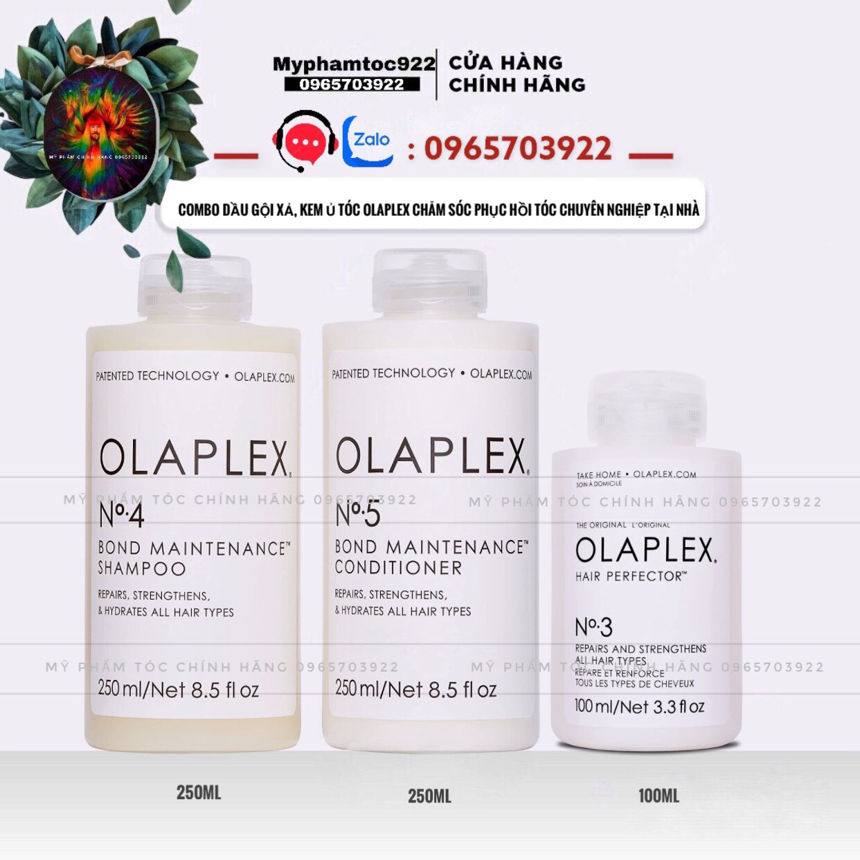 Bộ 3 Gội-Xả-ủ Olaplex siêu phục hồi cho tóc hư tổn nặng sửa dụng hóa chất nhiều