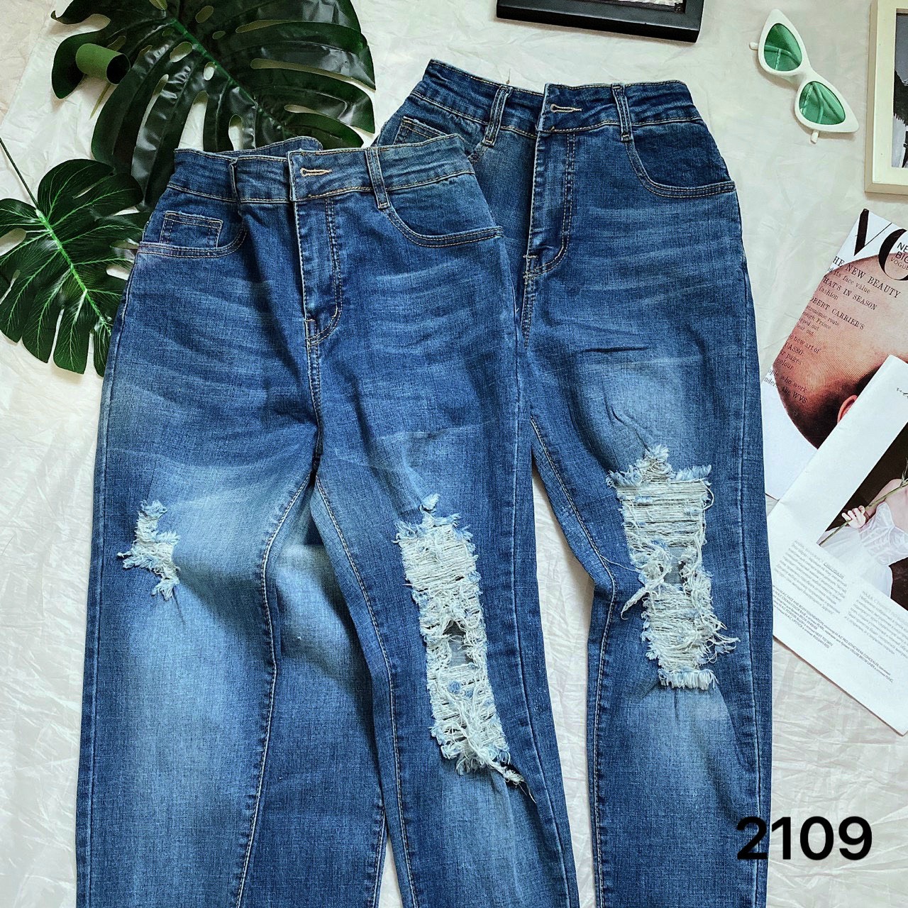 Quần Jean Nữ Kiểu Ôm Rách Gối Siêu Chất-JT